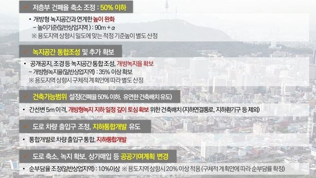 오세훈 시장은 민간이 적극적으로 개발계획을 제안할 수 있도록 공공에서 선제적 가이드라인을 제시해 도심 재개발을 활성화하겠다고 밝혔다.&nbsp;