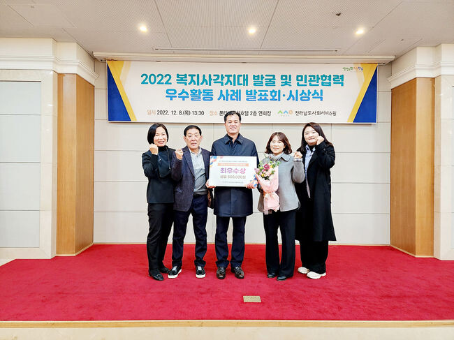 여수시 중앙동(동장 김성준)이 지난 8일 열린 ｢2022년 복지사각지대 발굴 및 민관협력 우수활동사례 공모전｣에서 읍면동 지역사회보장협의체 부문 &lsquo;최우수상&rsquo;을 수상했다.