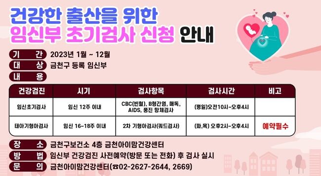 임신부 건강관리서비스 지원(임신 초기검사, 태아 기형아 검사) 홍보물&nbsp;