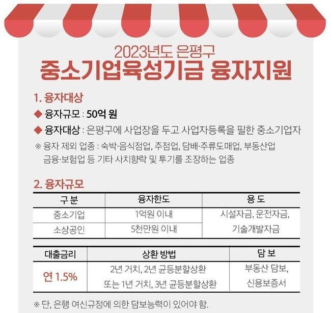 은평구 중소기업육성기금 융자 및 특별신용보증 지원 안내문