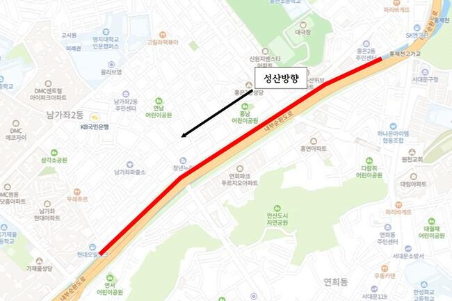내부순환로 홍제천고가교 보수공사로 인한 야간 교통통제 위치도(사진=서울시청 제공)