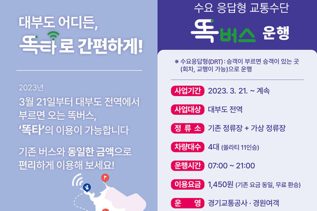 경기도, 14일부터 똑버스 안산 대부도 전역에서 운행 (사진제공=경기도청)
