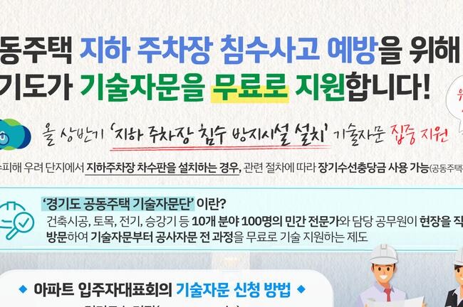 경기도, 우기 앞두고 공동주택 지하 주차장 침수 사고 예방 기술 자문 무료 지원 (사진제공=경기도청)