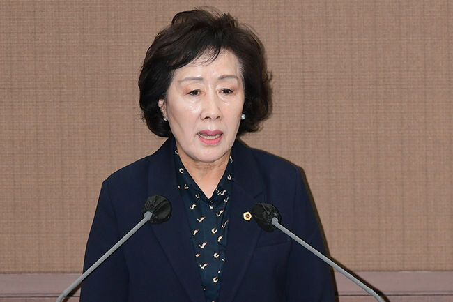 신복자 시의원이 14일 열린 제318회 임시회 제1차 본회의에서 5분 발언을 진행하고 있다.(사진=서울시의회 제공)