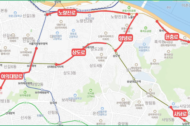 보행자 방호울타리 정비 예정 지역(동작구 간선도로 6곳)(사진=동작구청 제공)