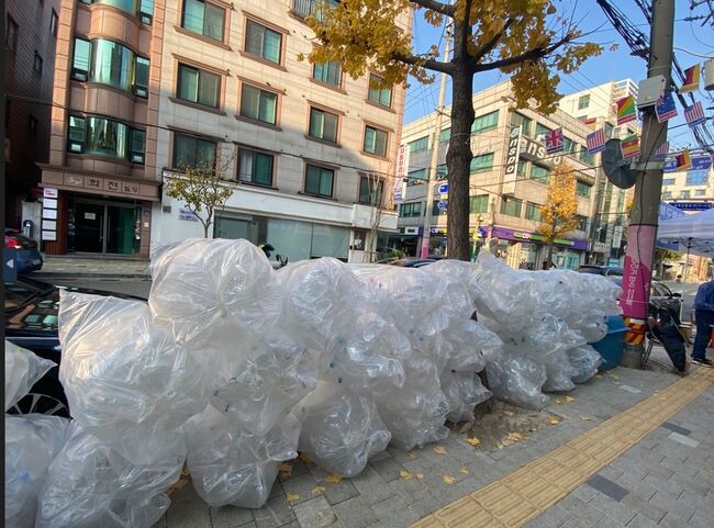 수거된 투명페트병