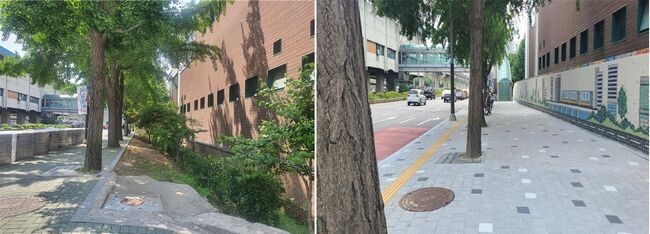 대림역 주변의 보도확장‧조형물 타일공사 전과 후