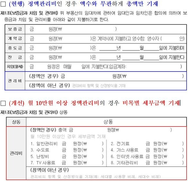 주택임대차표준계약서 양식 전․후 비교