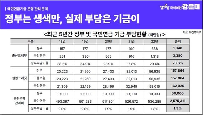 최근 5년간 정부 및 국민연금 기금 부담현황&nbsp;
