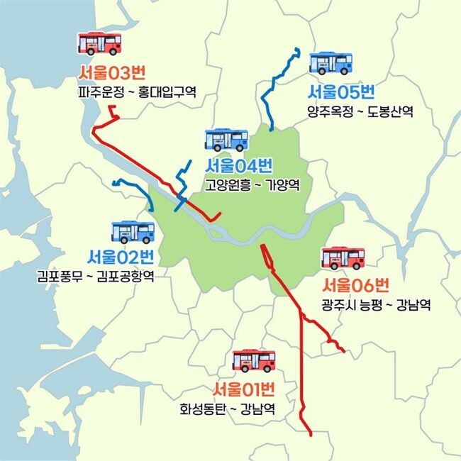 서울시는 서울동행버스의 새로운 수요처를 찾기 위해 경기도 31개 시&middot;군을 대상으로 수요조사를 시행하여, 수도권의 특정 지역에 편중되지 않고 권역별로 다양하게 분포되도록 ▲파주시 운정지구, ▲고양시 원흥지구, ▲양주시 옥정지구, ▲광주시 능평동 등 4개 지역을 선정했다.&nbsp;
