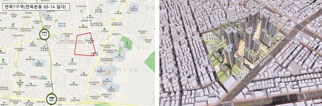 면목7구역 위치도 및 조감도
