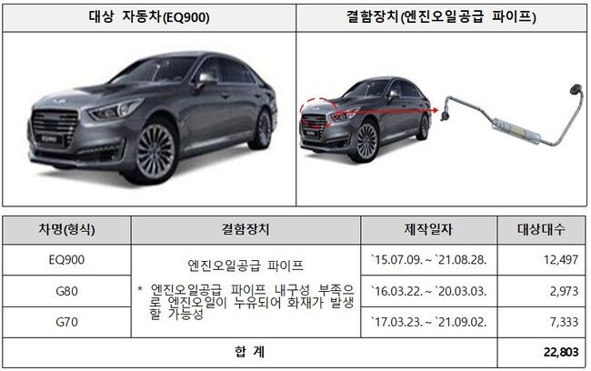 국토교통부는 현대자동차, 비엠더블유코리아, 기아,스텔란티스코리아에서 제작 또는 수입&middot;판매한 43개 차종 6만9044대에서 제작결함이 발견되어 자발적으로 시정조치(리콜) 한다고 밝혔다.
