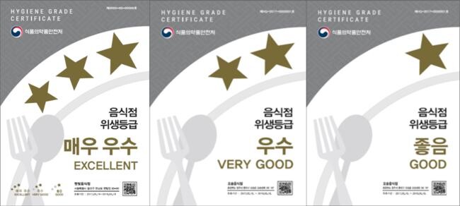 음식점 위생등급 표지판 