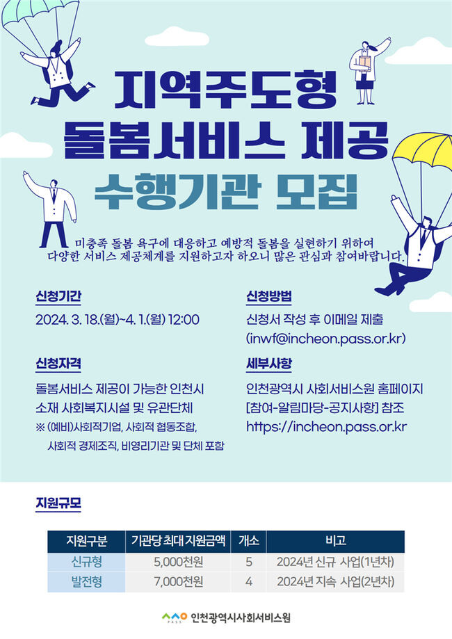 지역주도형 돌봄서비스제공 수행기관 모집 포스터