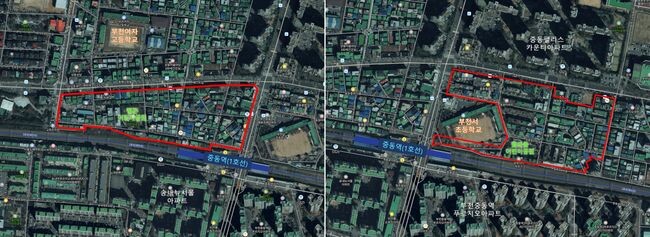 국토교통부 도심 공공주택 복합지구로 지정된 부천 중동역 동·서측 항공사진