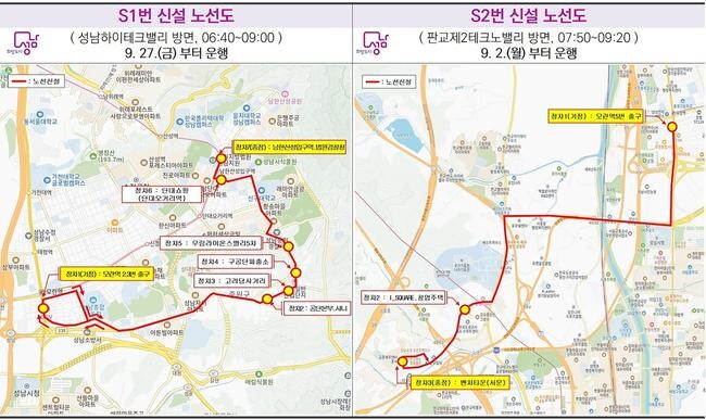 성남시, 하이테크밸리·판교2TV 출근 전용 급행 버스 S1·S2 노선 신설