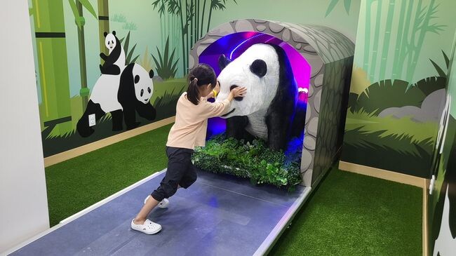 정글아이에서 어린이가 체력 측정 기구를 이용하고 있다.