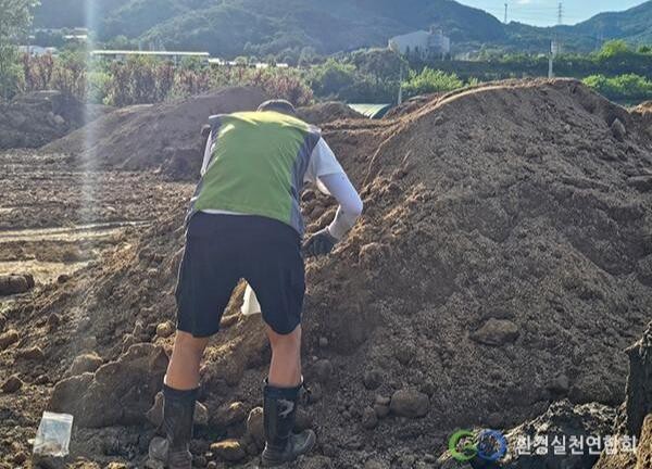 농경지 오염토양 시료 채취 현장 (사진=환경실천연합회)