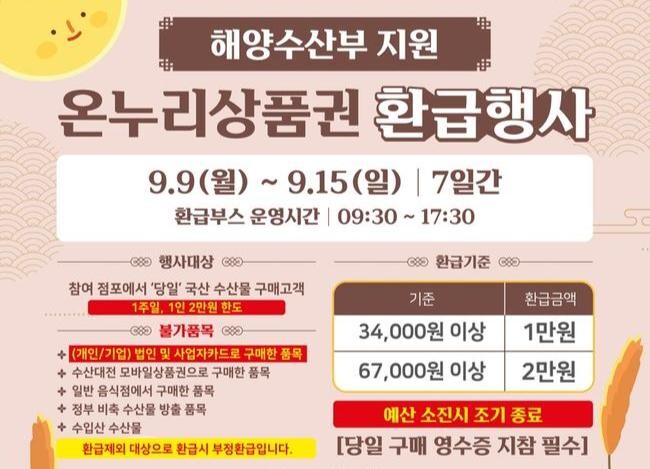 시흥시 오이도전통수산시장, 추석맞이 온누리상품권 환급행사 추진