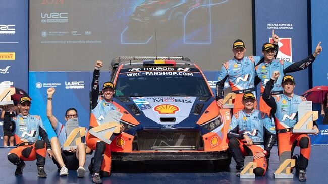현대자동차는 9월 5일부터 9월 8일(현지시간)까지 그리스 라미아(Lamia)에서 열린 &lsquo;2024 WRC(World Rally Championship)&rsquo; 시즌 10라운드에서 현대자동차 월드랠리팀 참가선수 전원이 1, 2, 3위를 석권하는 트리플 포디움을 달성했다고 9일 밝혔다.