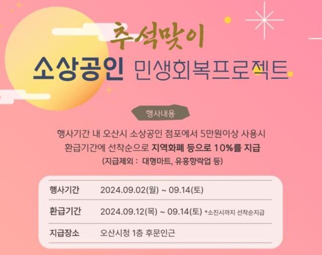 오산시, 추석맞이 소상공인 민생회복 프로젝트 추진