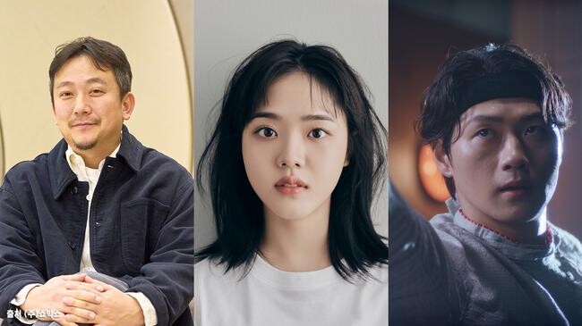 SKT의 디지털 캠페인 콘텐츠 제작에 참여한 <파묘> 장재현 감독(왼쪽)과 배우 김향기(가운데), 펜싱 선수 오상욱 
