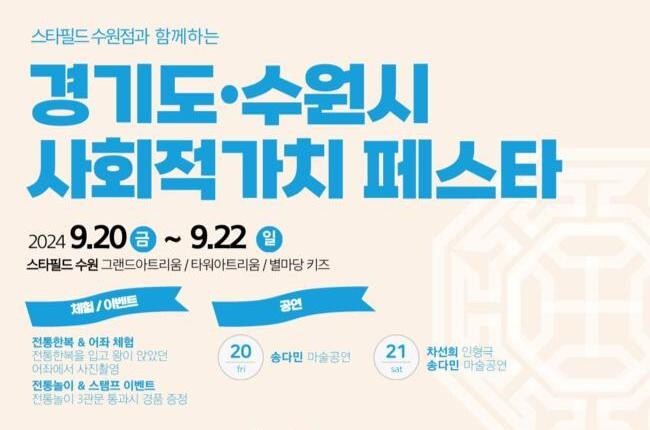 경기도주식회사는 9월 20일부터 9월 22일까지 스타필드 수원점, 27일부터 29일까지 스타필드 고양점에서 진행되는 &lsquo;2024 경기도 사회적가치 페스타&rsquo; 기획전에 참여한다고 12일 밝혔다.