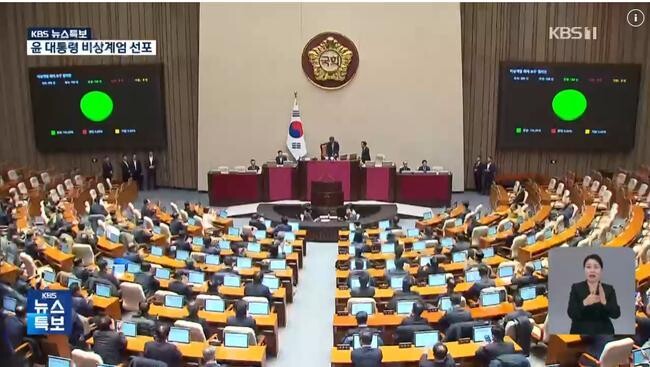 국회는 4일 새벽 본회의를 열어 윤석열 대통령이 전날 선포한 비상계엄의 해제를 요구하는 결의안을 재석 의원 190명 전원 찬성으로 가결했다. 