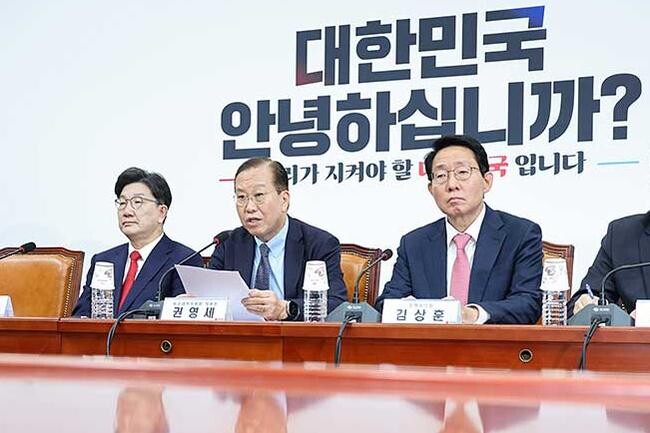 10일 오전 서울 여의도 국회 회의실에서 권영세 비상대책위원장 주재로 비상대책위원회의가 열리고 있다.