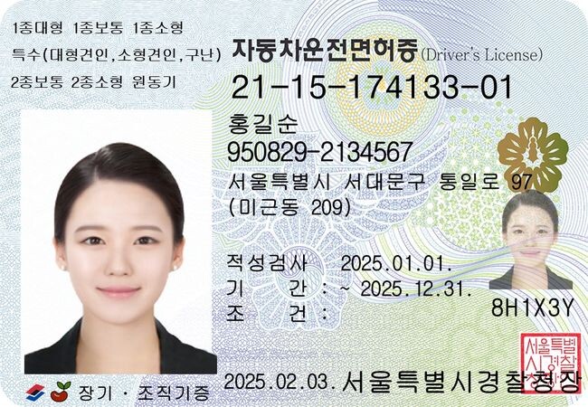 2025년 신규 자동차운전면허증 디자인 예시 <사진제공=한국도로교통공단>