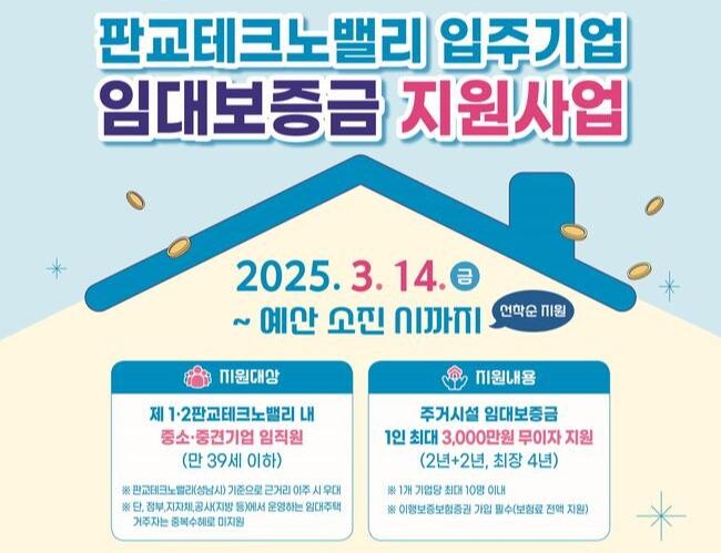 경기도, 판교테크노밸리 청년 임직원에 임대보증금 최대 3천만 원 무이자 지원