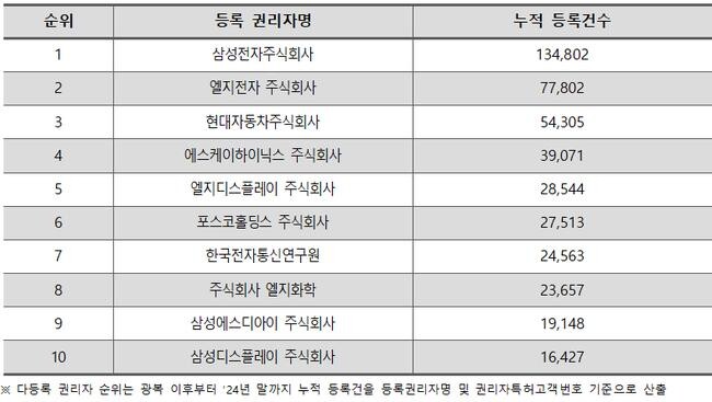 특허 다등록 권리자(상위 10대)
