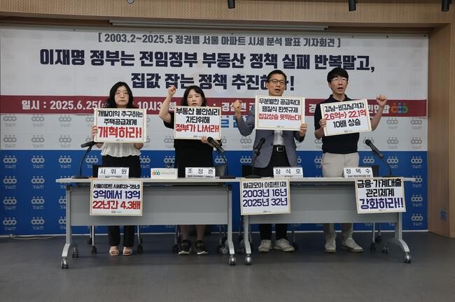경실련은 25일 서울 종로구 경실련 강당에서 기자회견을 열고 부동산뱅크와 KB부동산 시세정보를 활용해 얻은 분석 결과를 발표했다.