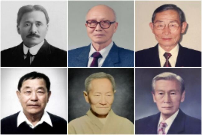 왼쪽 위에서 시계방향으로 문양목(미국 · 독립장), 김덕윤(캐나다 · 애국장), 김기주(브라질 · 애족장), 한응규(브라질 · 애족장), 임창모(미국 · 애족장), 김재은(미국 · 애족장) 지사 (사진=국가보훈부 제공)