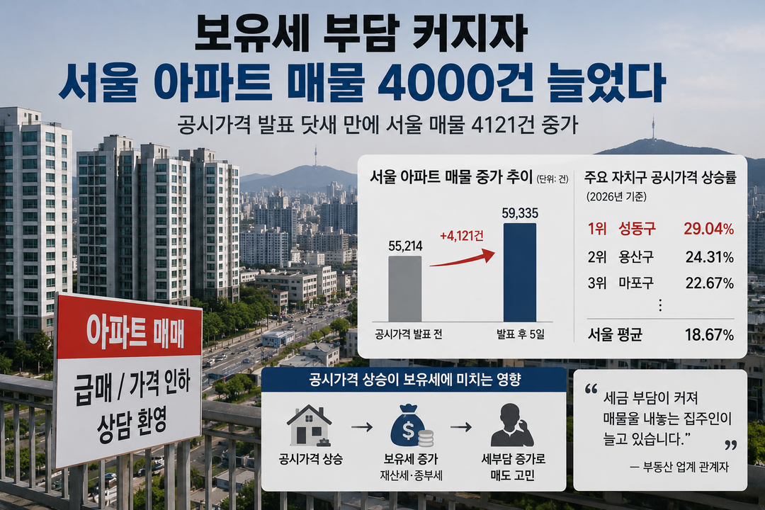 보유세 부담 커지자 서울 아파트 매물 4000건 늘었다