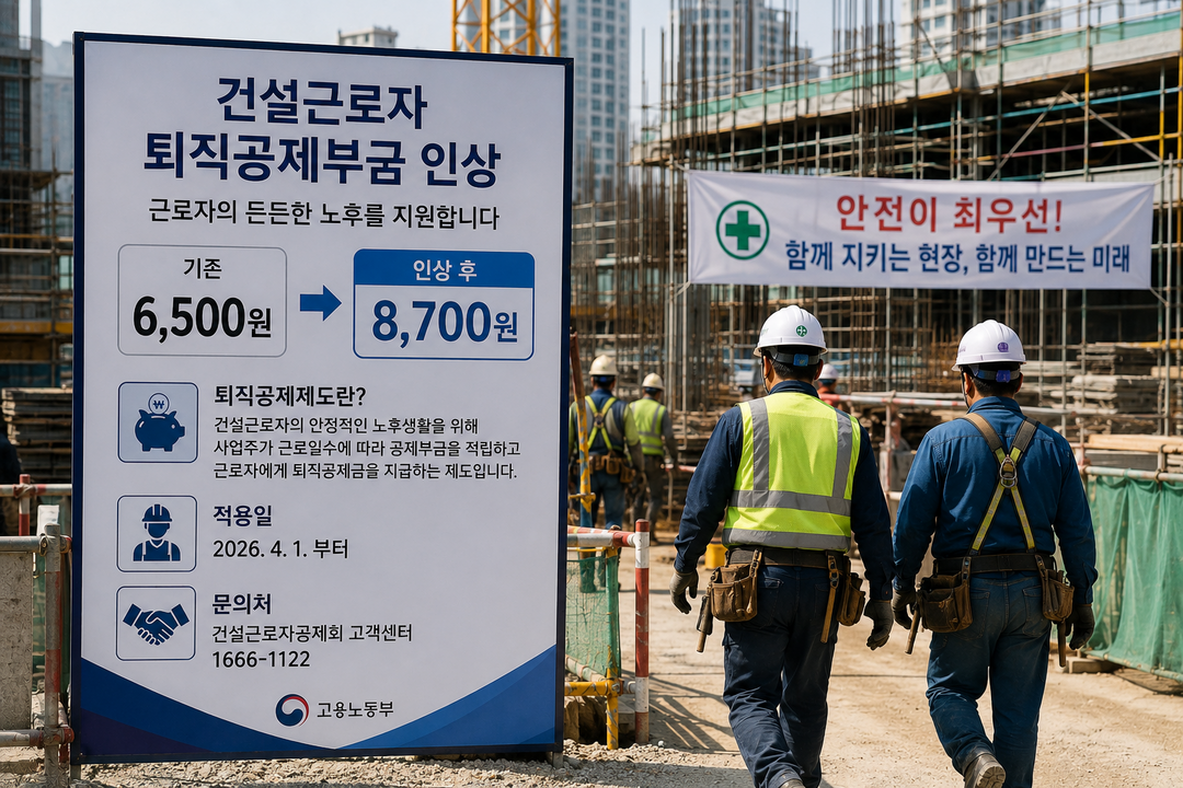 건설근로자 퇴직공제부금 8700원으로 인상…현장 근로자 노후보장 강화