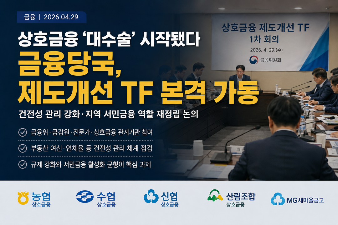상호금융 '대수술' 시작됐다…금융당국, 제도개선 TF 본격 가동