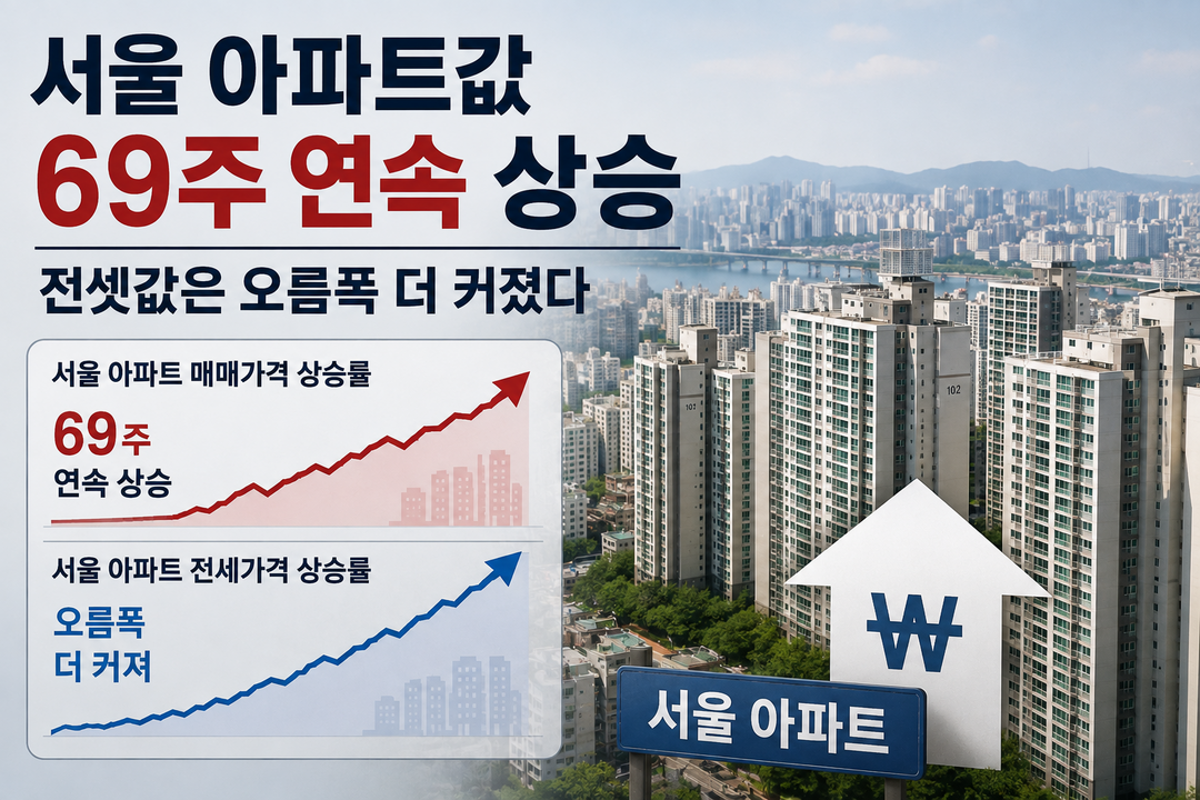 서울 아파트값 69주 연속 상승…전셋값은 오름폭 더 커졌다
